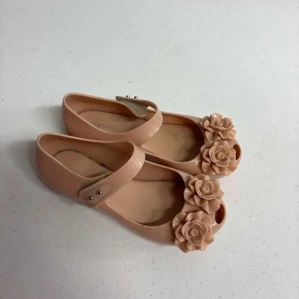 Mini Melissa Girl's Ultragirl Flower BB mary jane flats in pink blush size 12